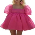 thumbnail image 1 of Robe Princesse en Tulle à Manches Bouffantes pour Femmes, Col Carré, Volants, Maille, Mariage, Fête, Bal, Fée, Été, Mini Robe, 1 of 8