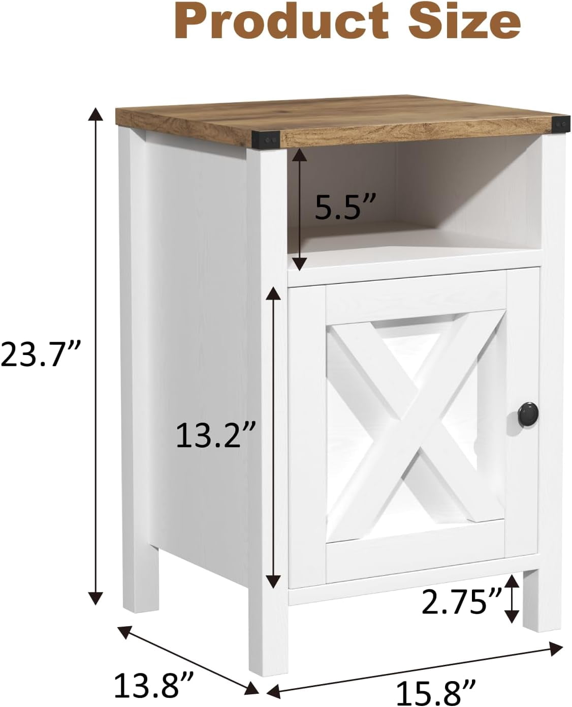 EVOKEDEN Farmhouse Nightstands Set of 2, Rustic Vintage Side End Table w/ Storage & Barn Door for Bedroom Living Room, White