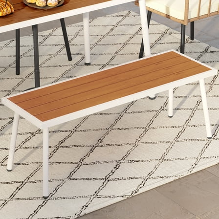 Dextrus 47" Outdoor Bench, Weatherproof Backless Patio Benches for Garden, Porch, Park - Teak & White