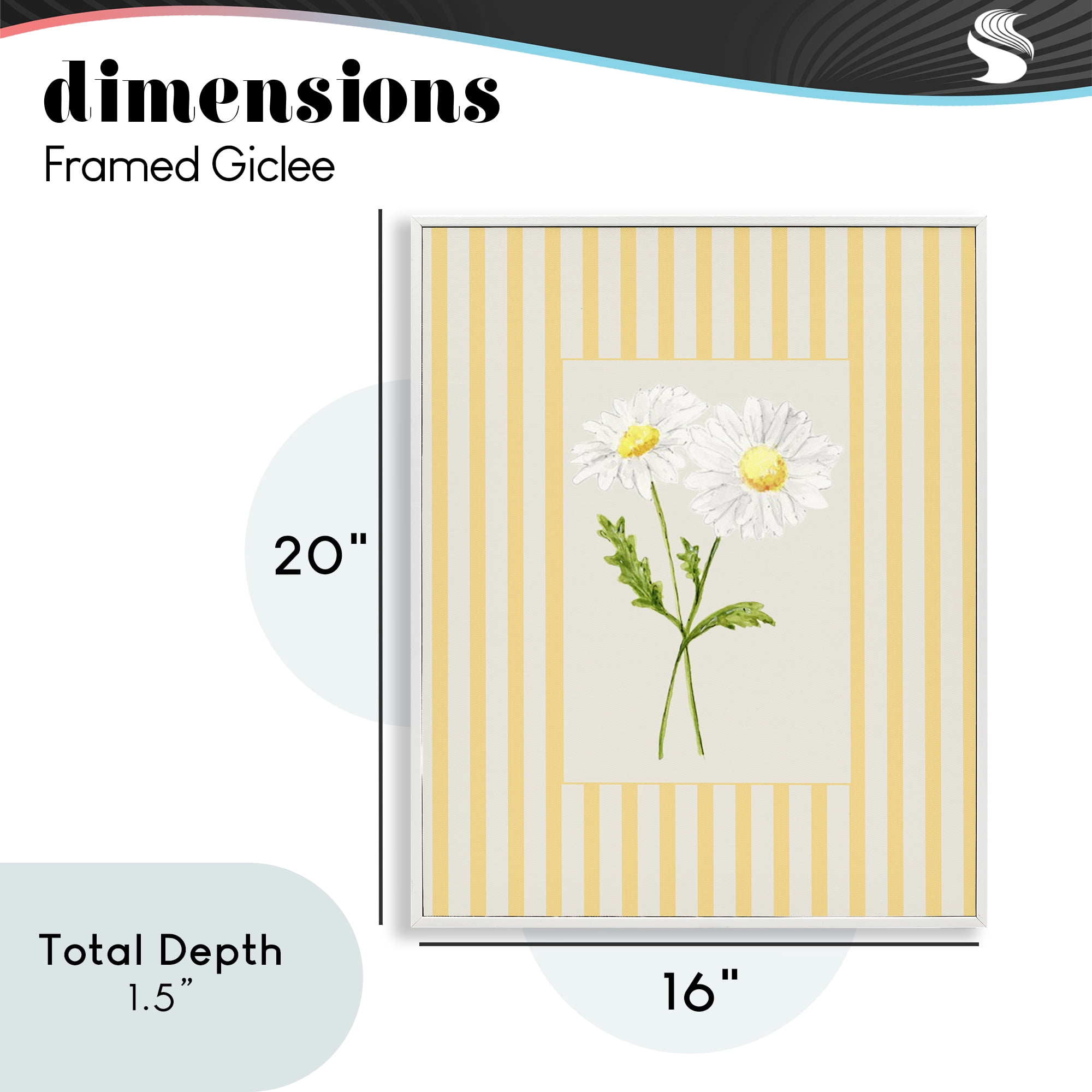 Yellow Stripe Daisy White Framed Giclee Art, design by Lisa Wehmeyer