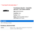 thumbnail image 2 of Front Bumper Absorber - Compatible with 2010 - 2012 Subaru Outback 2011, 2 of 2