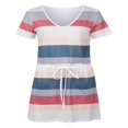 thumbnail image 2 of Femmes Été Robe Stripe Épissage Sling Robe V Cou Spaghetti Sangle Cordon Ceinture Robes avec Poches Bleu Clair Rose Gris XXL, 2 of 7
