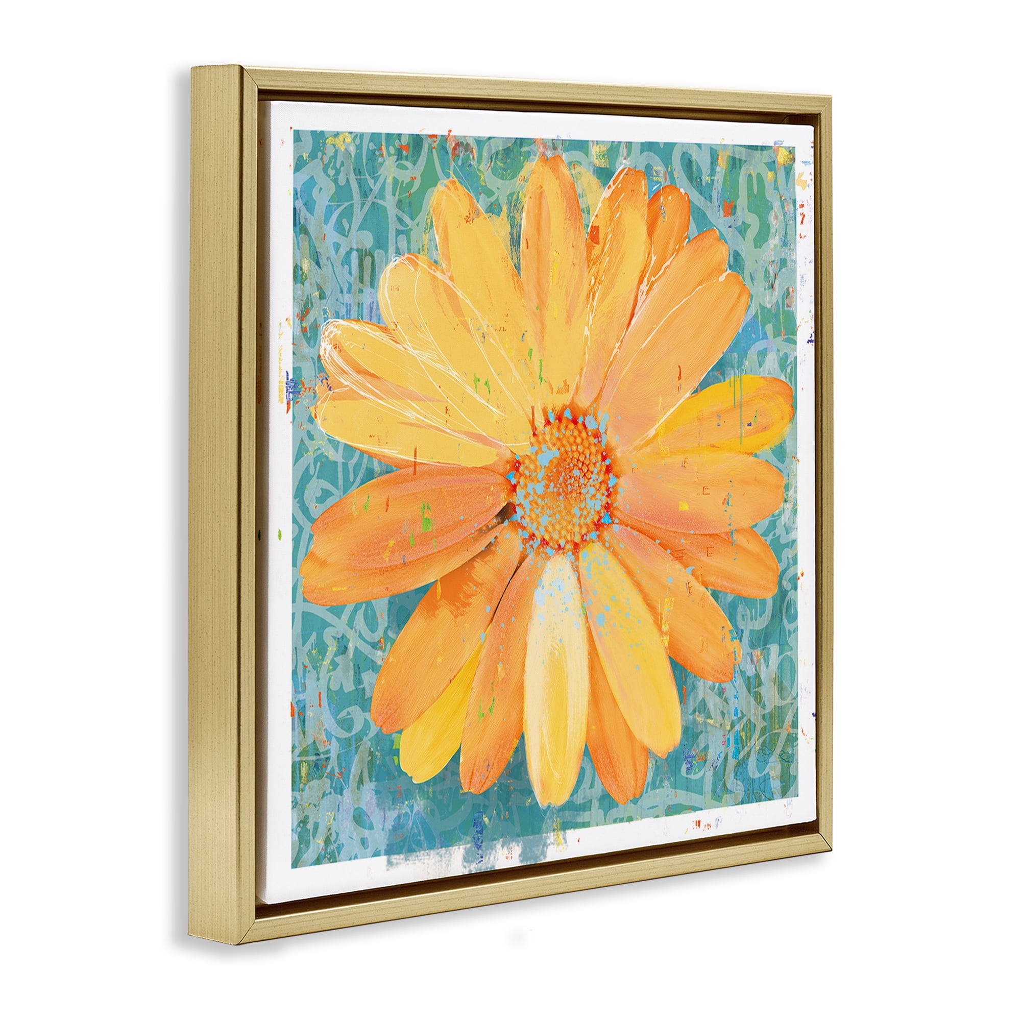 Stupell Industries Urban Daisy over Graffiti Gold Framed Floater Canvas Wall Art, design by Porter Hastings