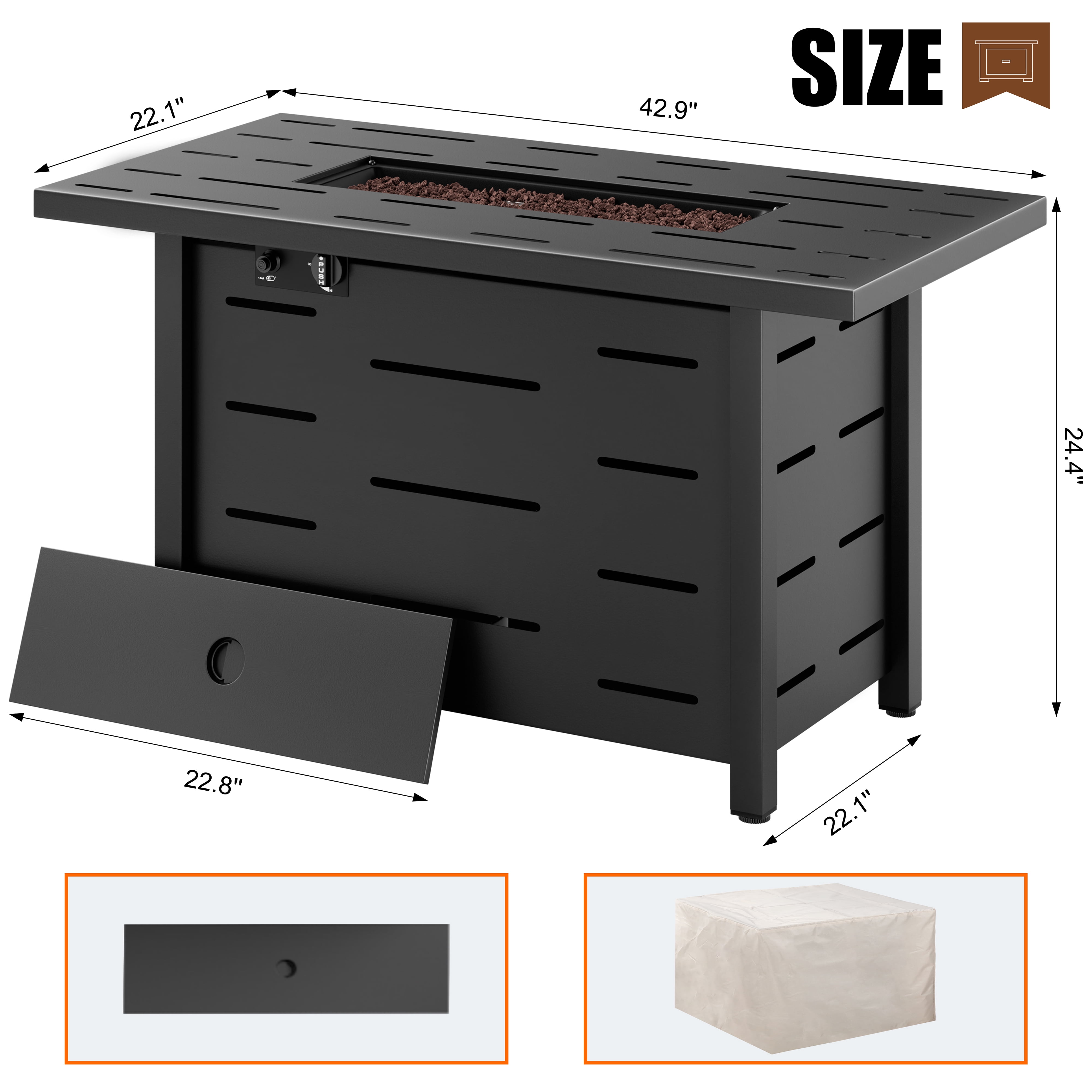 Walsunny 43 inch Gas Fire Pit Table 50,000 BTU Outdoor Rectangular Propane Fire pit Table with Waterproof Cover