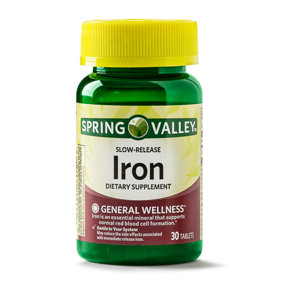Spring Valley Slow Release Iron General Wellness Dietary Supplement Tablets, 45 mg, 30 Count