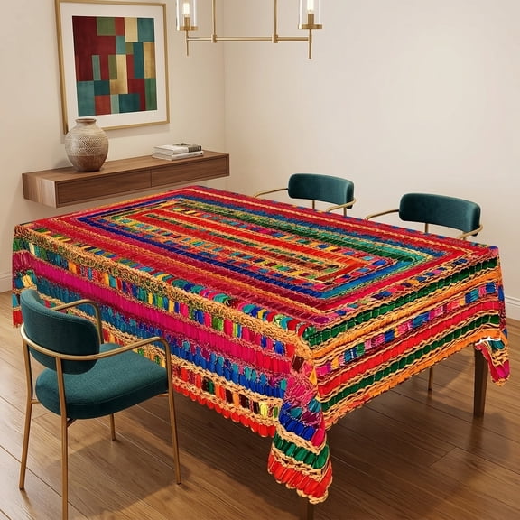 WishTree Bohemian Square Cotton Tablecloth, 55 x 70 in