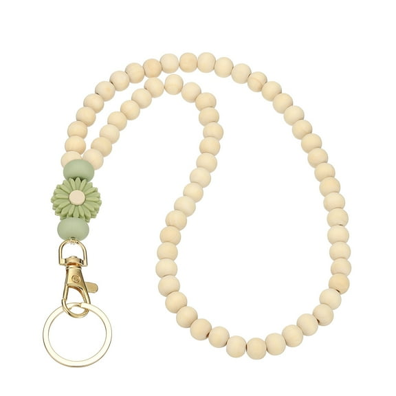 Uxcell Wooden Teacher Lanyards, Retractable Cute Beaded Lanyards for Women ID Badge Keys, Green