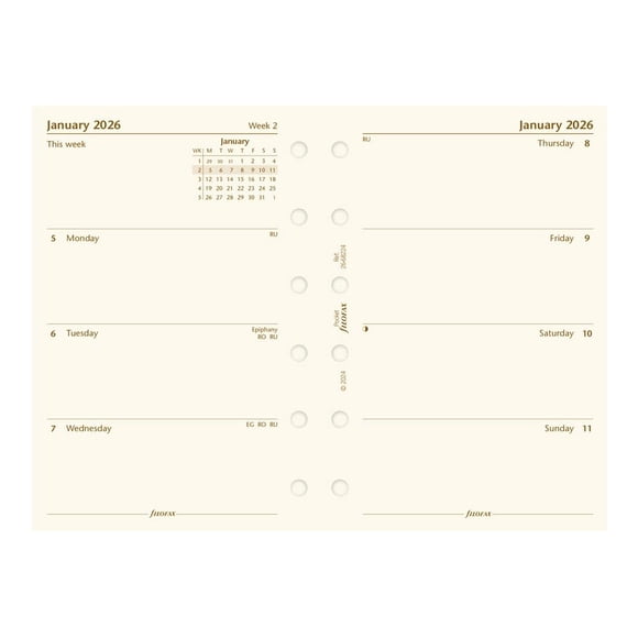 Relleno de Agenda Calendario Filofax Tamaño Bolsillo 2026, Crema Algodón