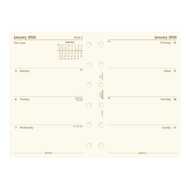Relleno de Agenda Calendario Filofax Tamaño Bolsillo 2026, Crema Algodón