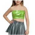 thumbnail image 2 of BRGZLK Summer Saving! Sleeveless Top for Kids Children's Performance Costume Sequined Sleeveless T-Shirt With Exposed Waist and Navel Round Neck Elastic Strapless Green 7-8 Years, 2 of 3