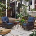 thumbnail image 4 of MeetLeisure 3-Piece Wicker Outdoor Rocking Chairs Wicker Patio Conversation Set; Blue, 4 of 8
