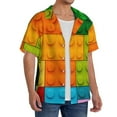 thumbnail image 2 of Yiaed Colorful Building Blocks Print Mens Casual Wrinkle Free Shirts Short Sleeve Button Down Summer Stretch Dress Shirt-Large, 2 of 5