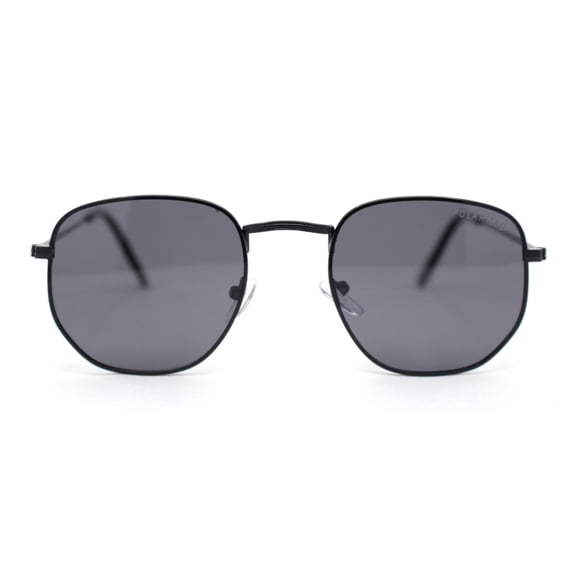 Polarized Mens Retro Hipster Thin Metal Rim Geometric Oval Sunglasses All Black