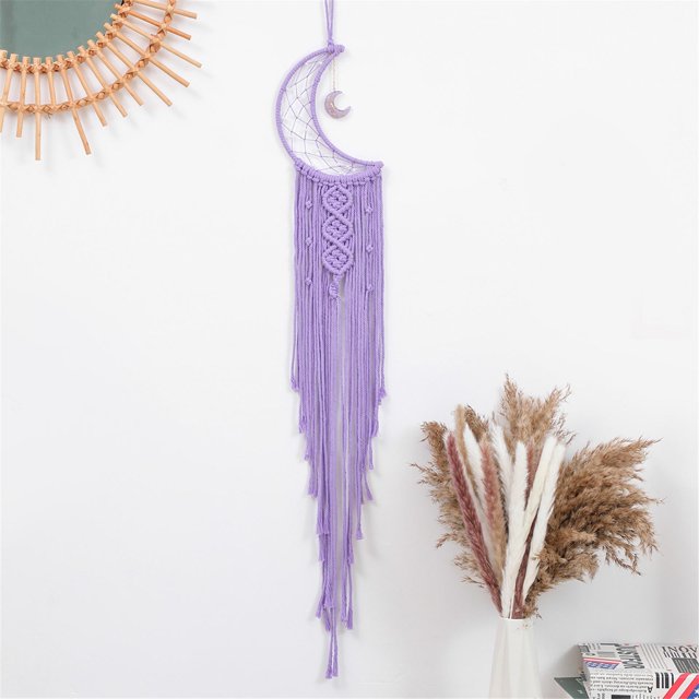 ¡Liquidación! Aijlhda - Colgante de pared de macramé con hilo de luz, diseño bohemio de luna y estrella de algodón, tejido a mano, para sala de estar, dormitorio, boda