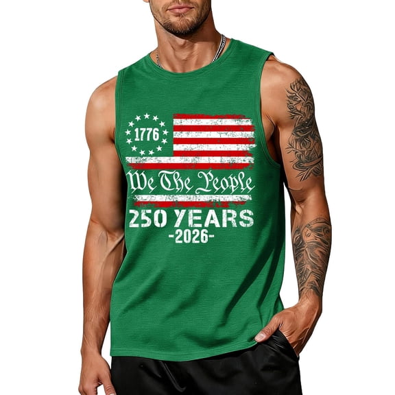 250 Anniversary USA Shirt For Men American Flag Tank Top 4th of July Sleeveless T-Shirt 1776-2026 Patriotic Tee S