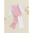 thumbnail image 3 of Suealasg Toddler Baby Girl 2Pcs Fall Outfits Long Sleeve Crew Neck Contrast Color Top Flare Pants 1T 2T 3T 4T 5T Little Girl Casual Autumn Clothes, 3 of 7