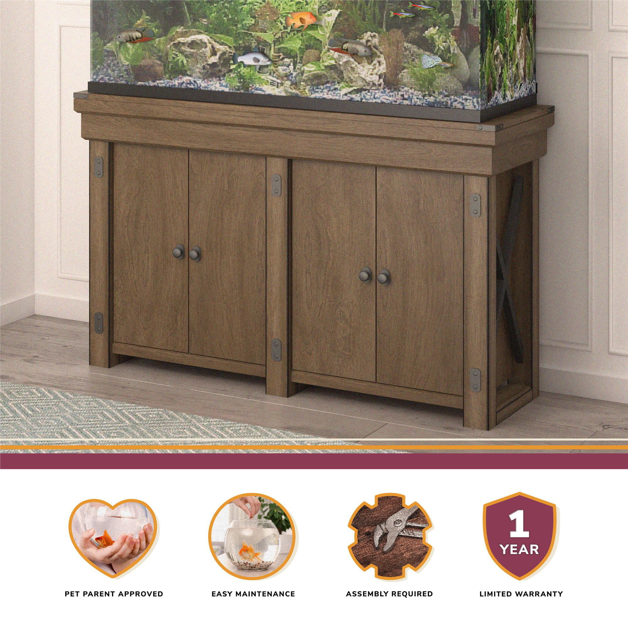 Deluxe 55 Gallon Aquarium Stand Storage Cabinet Fish Tank Holder Cherry Brown 