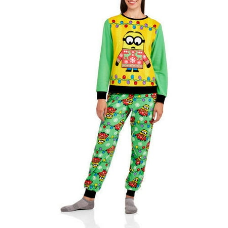

Minion Women s License Pajama Ugly Sweater Fashion 2 Piece Sleepwear Set