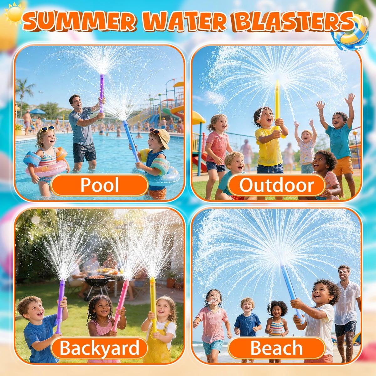 CPSYUB 6 Pack Fireworks Water Blaster Squirt for Kids Adults, Water Squirter for Kids Ages 4-12, Water Shooters for Pool Toy Swimming Beach Backyard Outdoor Party Favors