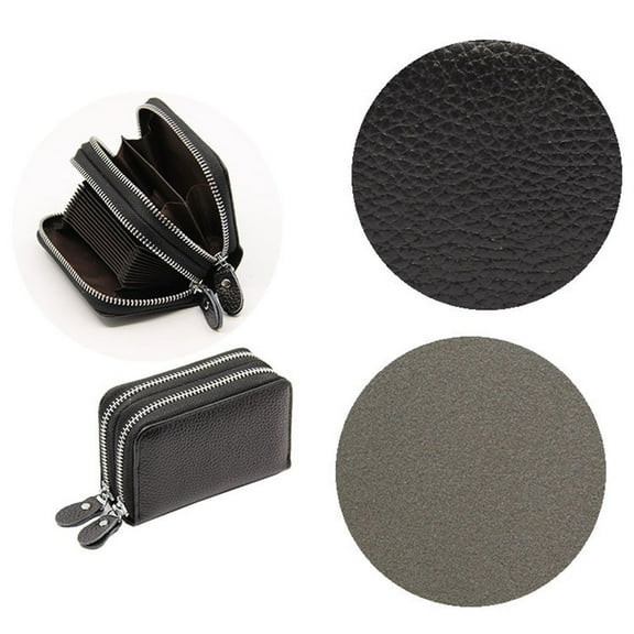 Raindrops 1Pack Credit Wallet Genuine Cow Leather Double Zipper Around Travel Purse for Men and Women in Random Color