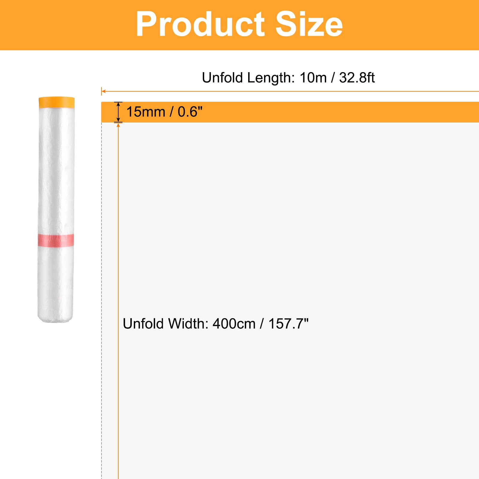 Uxcell 3 Rolls Pre-Taped Masking Film 157.5"x32.8ft Double Adhesive Tape and Drape Painters Plastic Drop Cloth Film with Tape Plastic Sheeting for Automotive Painting Covering