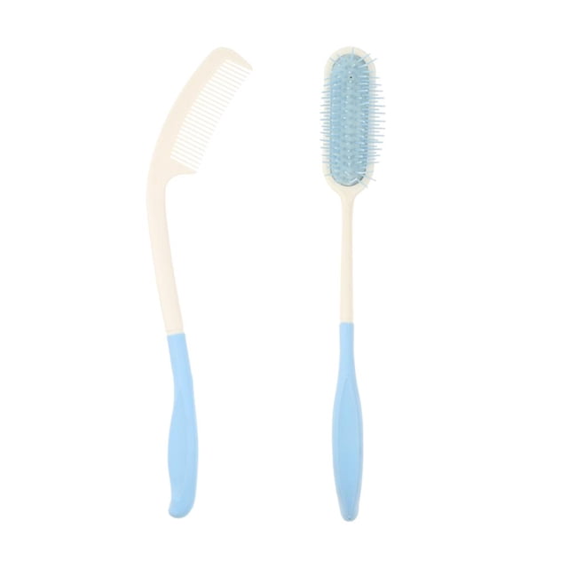 Yinanstore 2pcs Plastic Long Handheld Hair Comb Brush Set For Senior Elderly Arthritis Disabled