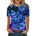 thumbnail image 1 of Gibobby Camiseta de manga corta para mujer Camiseta manga corta con cuello redondo y estampado moda informal para mujer(Azul,CH), 1 of 4