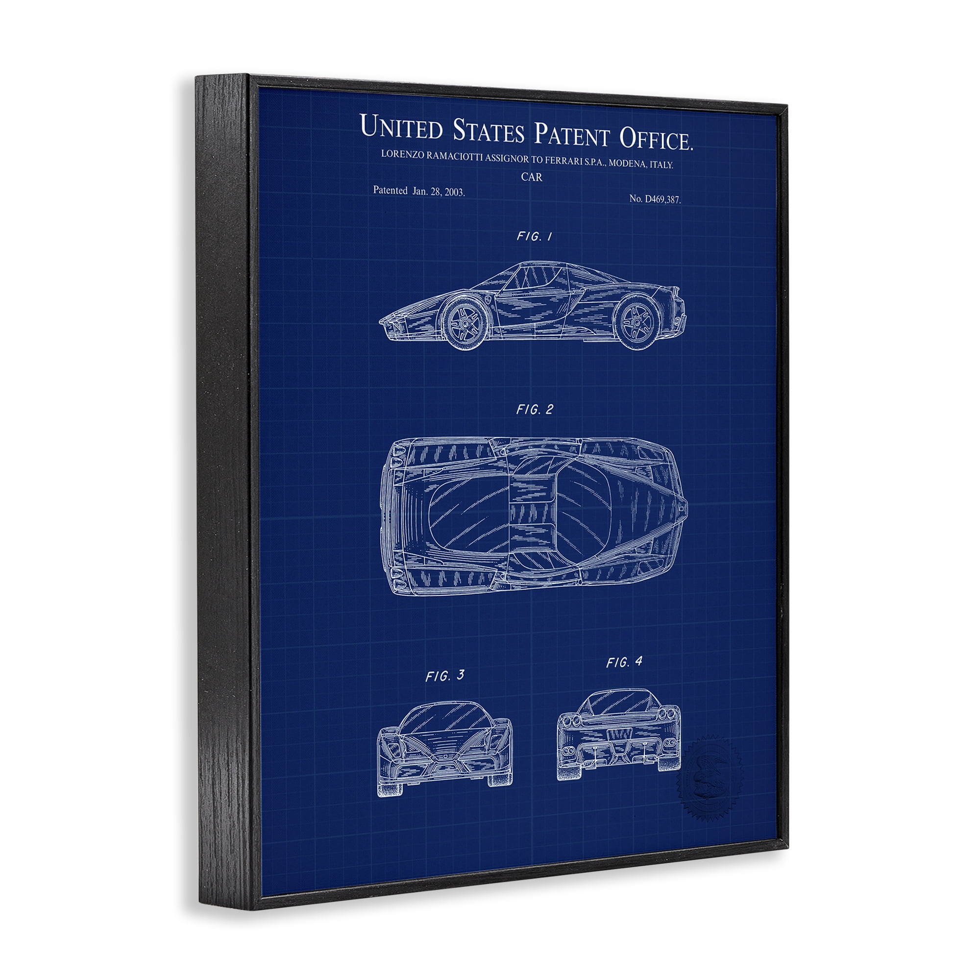 Stupell Industries Detailed Car Blueprint Transportation Painting Black Framed Art Print Wall Art, 11 x 14