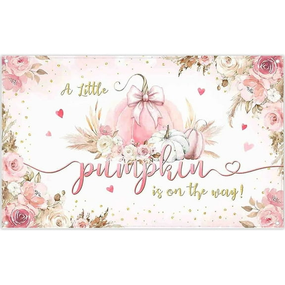 5.9x3.6FT Fall Little Pumpkin Backdrop Pink Autumn Baby Shower Floral Photography Background Girls Gender Reveal Thanksgiving Party Decorations Banner Photo Props