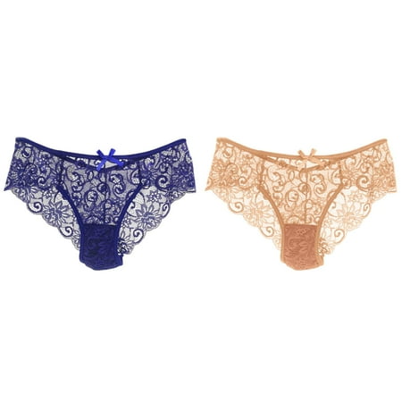 (2-Pack) 2025 New Womeny Panties Lace Butt Pads Underwear for Women Plus Size Cutout Hollow Waisty Womens Cotton Bikini Panties