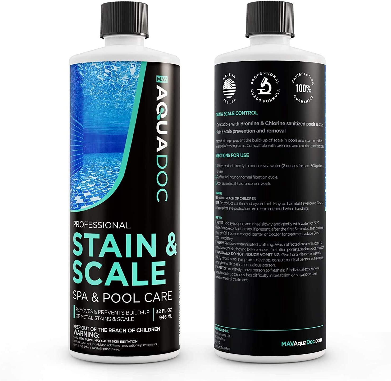 Mav AquaDoc Spa Stain and Scale Control for Hot Tubs, Scale Metal and Stain Control for Hot Tubs, Prevent & Remove Stains in Hot Tubs with Our Hot Tub Water Softener & Spa Descaler Chemical 32oz
