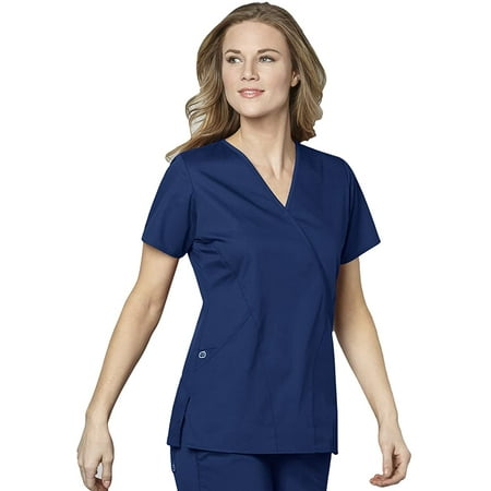 

WonderWink Women s Plus-Size Wonderwork Mock Wrap Scrub Top 4X-Large Navy