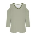 thumbnail image 4 of GigrtiJin Women's off Shoulder Tops 3/4 Sleeve Striped V Neck Pullover Blouses Fashion Casual Going out Shirts, 4 of 5