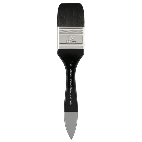 Silver Brush Limited 3014S-1-1/2 Black Velvet Wide Wash Blender Paintbrush for Watercolor, Gouache, Inks, & Dyes, Size 1-1/2 Inches, Short Handle