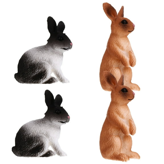LABSERRON 4Pcs Lifelike Rabbit Figurines Plastic Miniature Animal Statues for Home Decoration 3.50x2.00x5.00in
