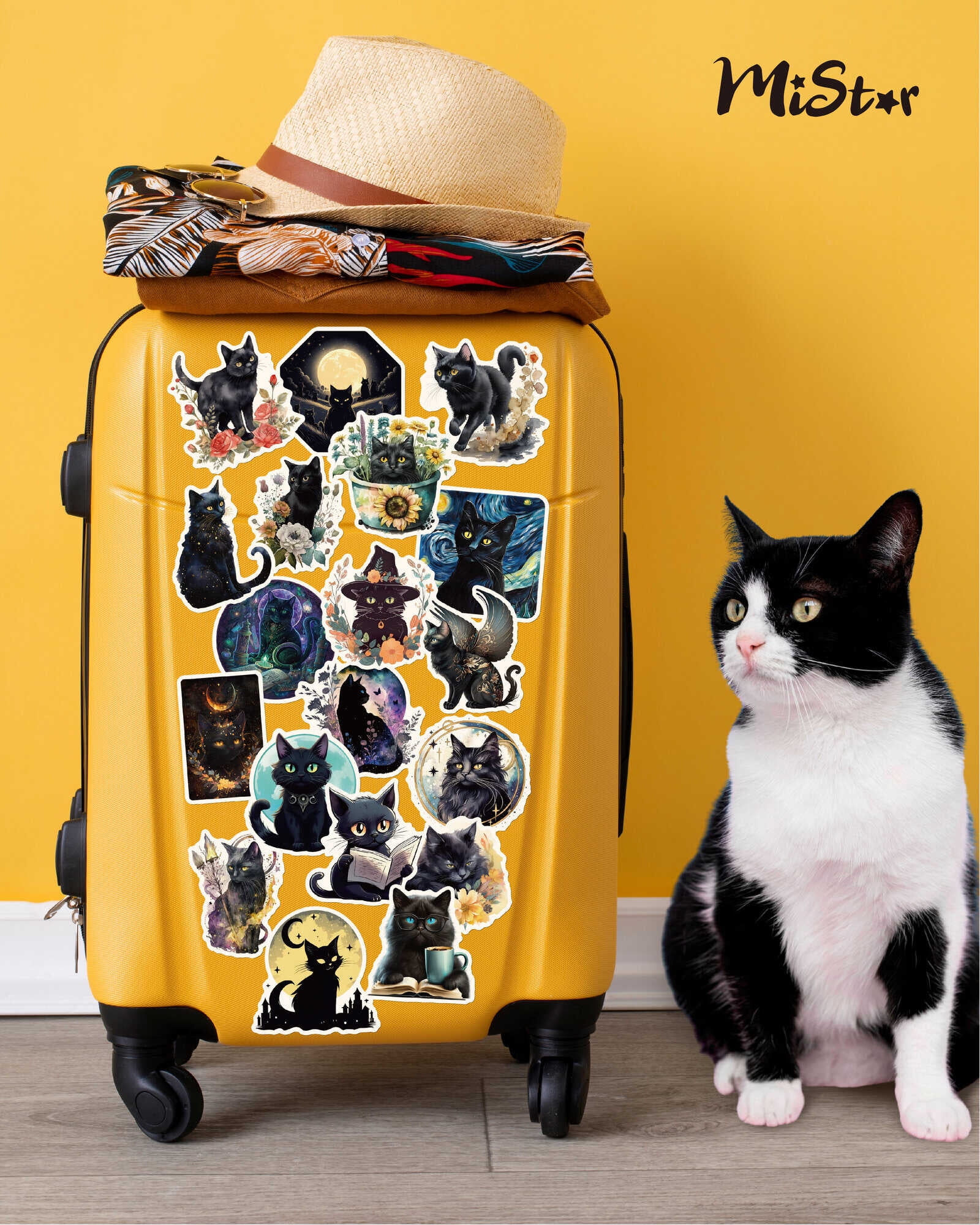 60 Black Cat Stickers Cute Cat Mobile Phone Case Tablet Suitcase Helmet  Decoration Stickers