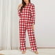 thumbnail image 2 of Balery Red Checkboard Conjunto de Pijama con Estampado para Mujer, Conjunto de Dos Piezas con Manga Larga, Ropa de Dormir Suave con Bolsillos, Pijamas Cómodos-XX-Large, 2 of 7