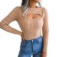 thumbnail image 2 of Camiseta De Punto De Manga Larga Recortada, Cuello Redondo Recortado, A La Moda, Ajustada, Elegante, Cómoda Para La Oficina Para Niña ANGGREK Cocina, Decoración y Otros, 2 of 5