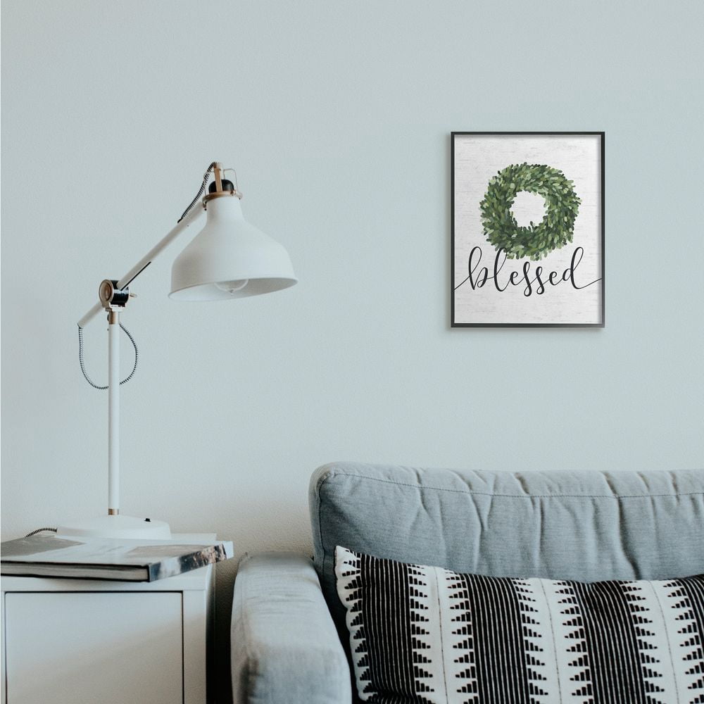 Stupell Industries Simple Blessed Text with Greenery Wreath Design Designed by Lettered and Lined