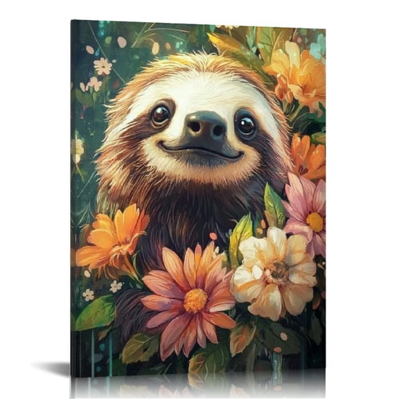 Autua Sloth Flowers Smile Canvas Wall Art Home Decor 12x16 16x20 12x16in