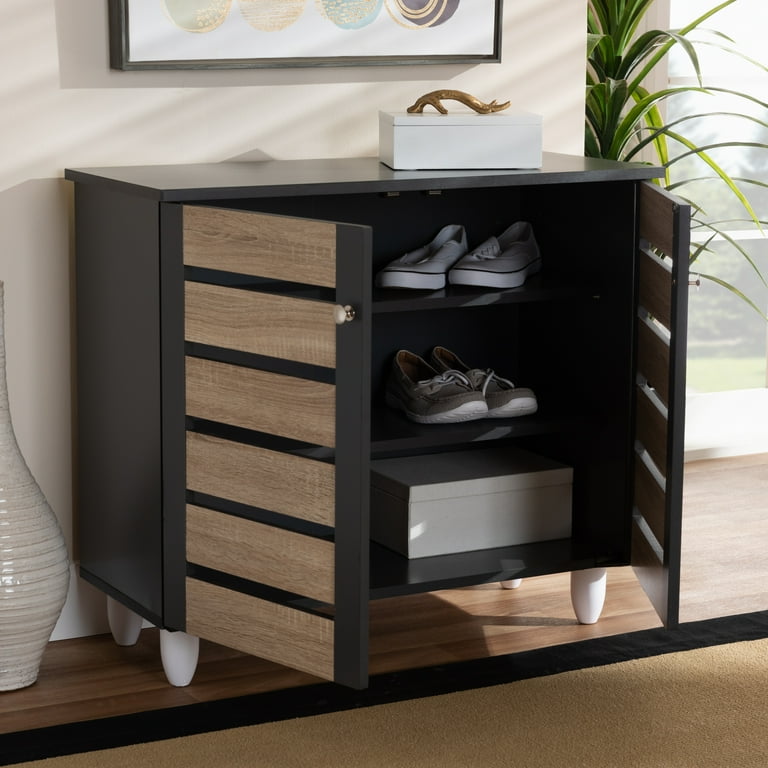 Baxton Studio Gisela Modern And Contemporary Two Tone Oak Dark Gray 2 Door Shoe Storage Cabinet Com Dark Gray 2 Door Shoe Storage Cabinet, Baxton Studio Shoe Cabinet With 2 Doors
