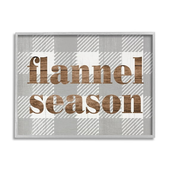 Stupell Industries Flannel Season Text Grain Pattern Grey Checkered Plaid, 14 x 11,Design by Daphne Polselli