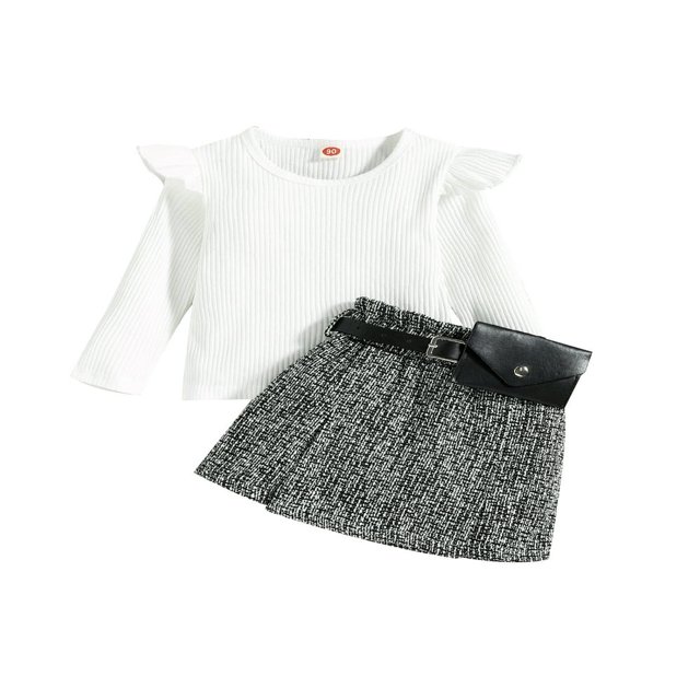 Hauts à Volants pour Filles + Robe Mi-Longue Décontractée d'Automne pour Fête + Sac Banane