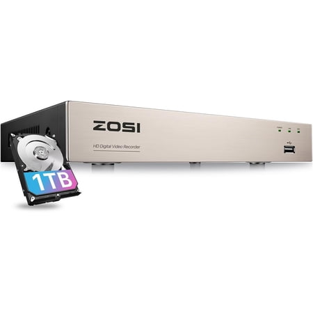 ZOSI 3K Lite 8 Channel Hybrid 4 in 1 HD TVI CCTV DVR, AI Human/Vehicle Detection, Remote Access, 8CH 1080P H.265+ Surveillance Video Recorder with 1TB Hard Drive for Home Security Camera System