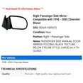 thumbnail image 2 of Right Passenger Side Mirror - Compatible with 1998 - 2005 Chevy Blazer 1999 2000 2001 2002 2003 2004, 2 of 2