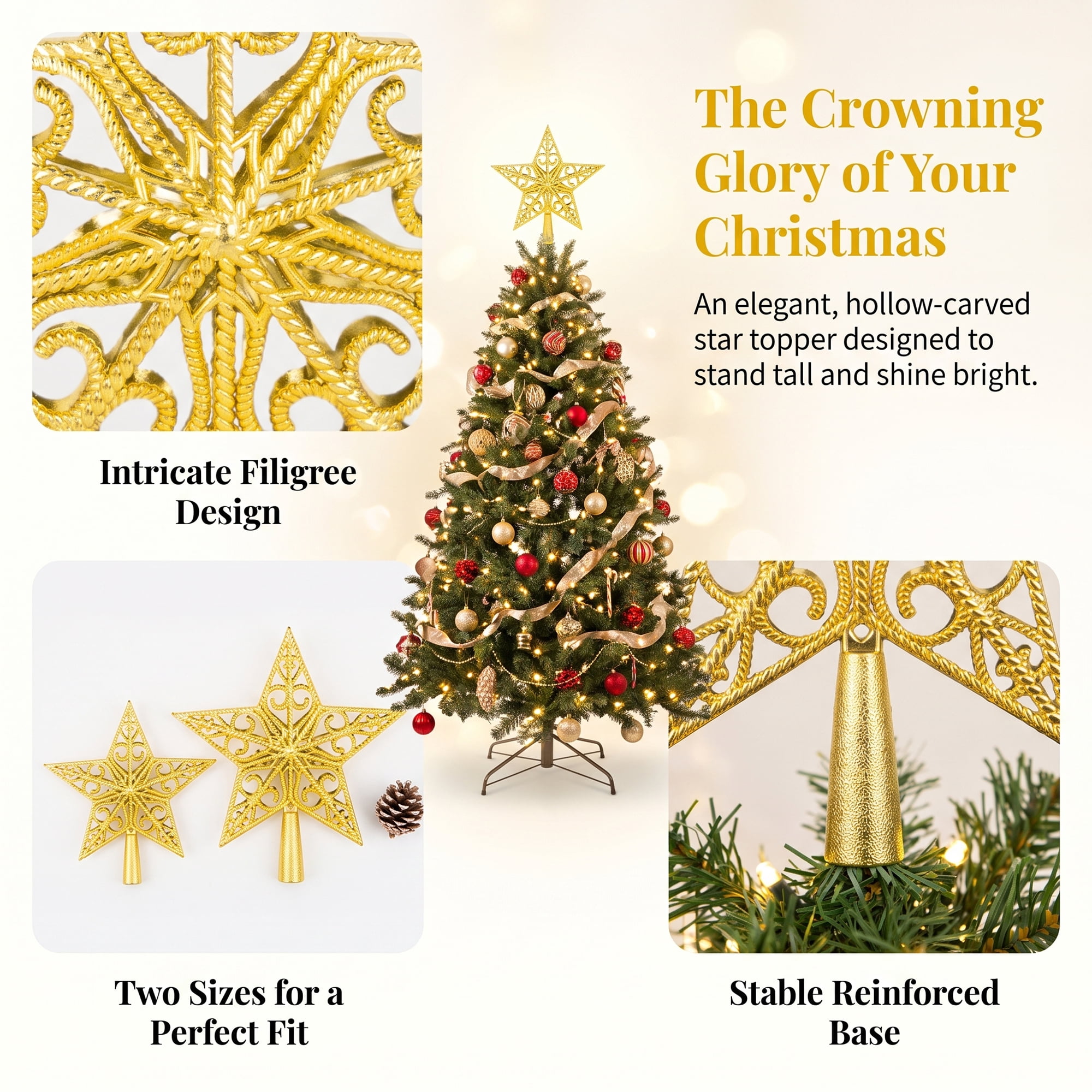 Unique Bargains Openwork Galactic Star Luxury Configurable Concealed Tree Crest Gold 5.9"