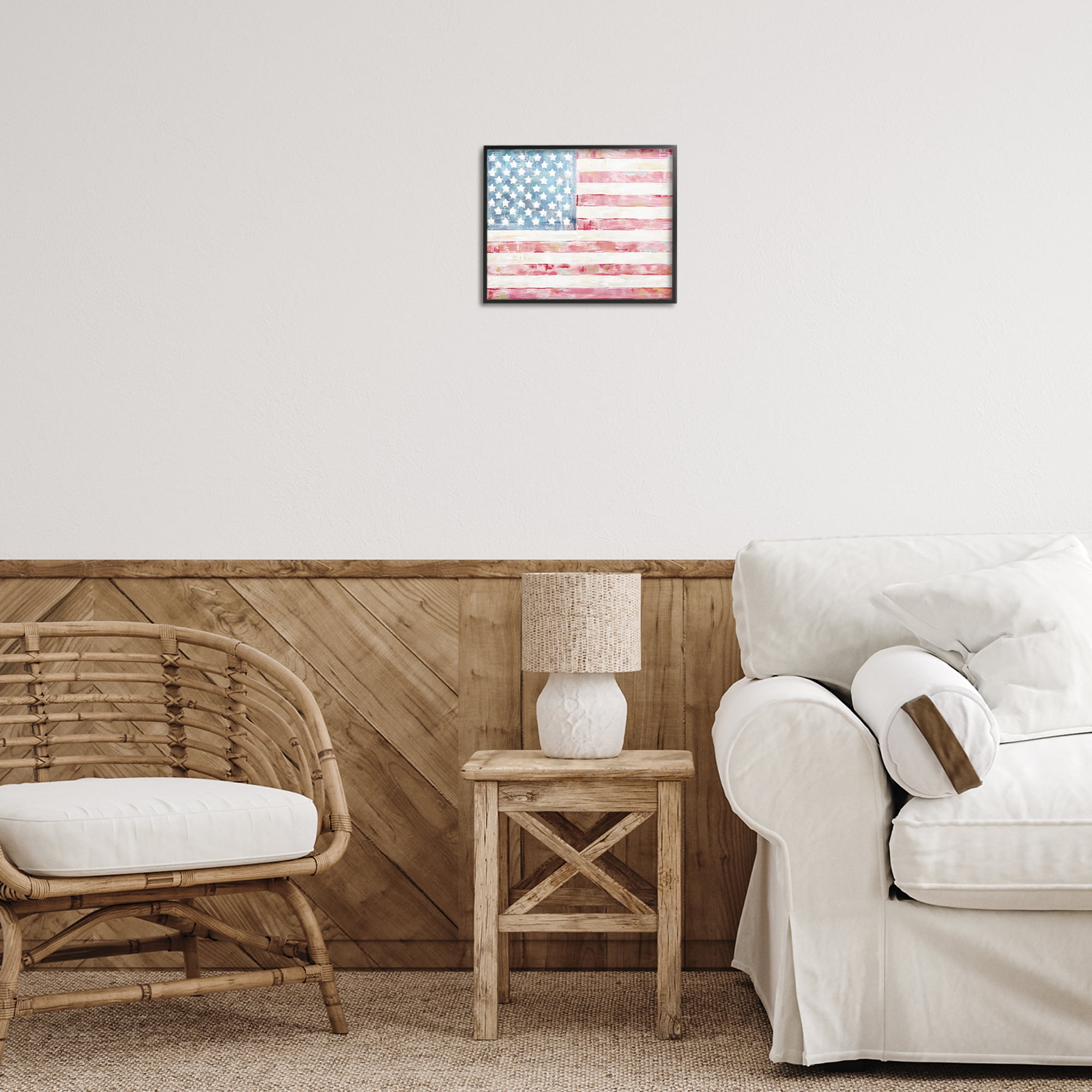 Stupell Industries Patriotic Brushed Flag Town & City Painting Black Framed Art Print Wall Art, 14 x 11