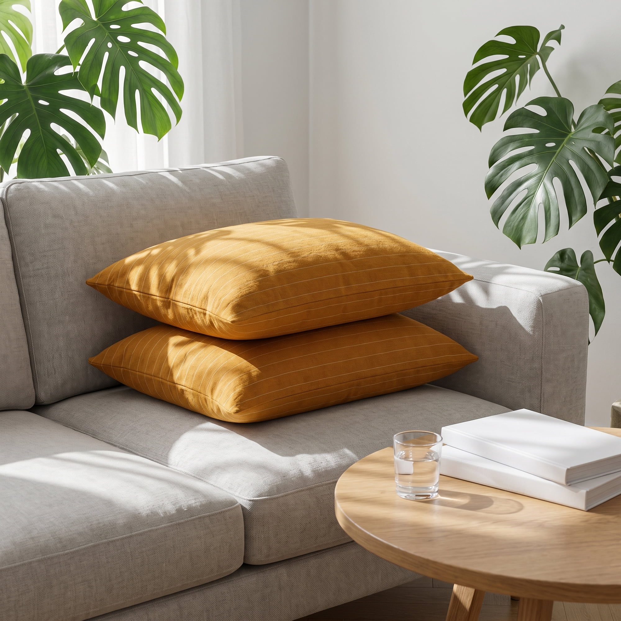 Unique Bargains 2 Pack Fine Stripe Throw Pillow Covers Cotton Blend Cases Khaki 20"x12"
