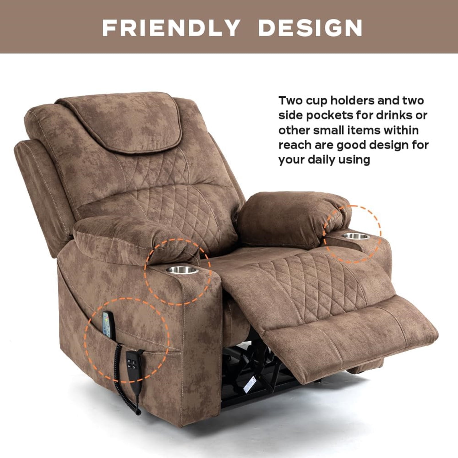 LITVZ Recliner Lift Chairs for Elderly, 180 Degrees Lay Flat Recliner Chair with Heat and Massage and Cup Holder for Adults 400 lb Capacity