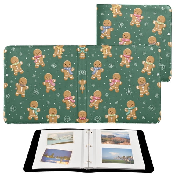 Photo Album 11.8x11.2 Inch Leather Cover Photo Book Scrapbooking Albums for Weddings Birthdays Anniversaries Gingerbread Christmas Theme Pattern